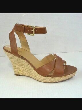 MICHAEL KORS LEATHER ESPADRILLE WEDGE 8.5